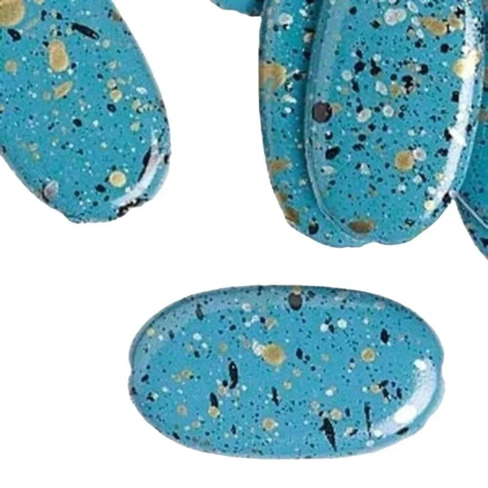 Vintage 80s Turquoise Blue Paint Spattered Retro Cool 29mm Oval Beads 10 pcs